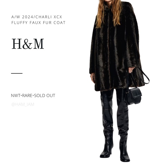 NWT H&M Rare SOLD OUT A/W 2024 Charli XCX H&M Faux Fur Fluffy Coat - Picture 1 of 7